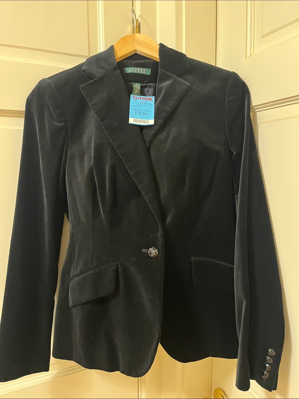 Ralph Lauren Black Velvet Tailored Single-Button Blazer